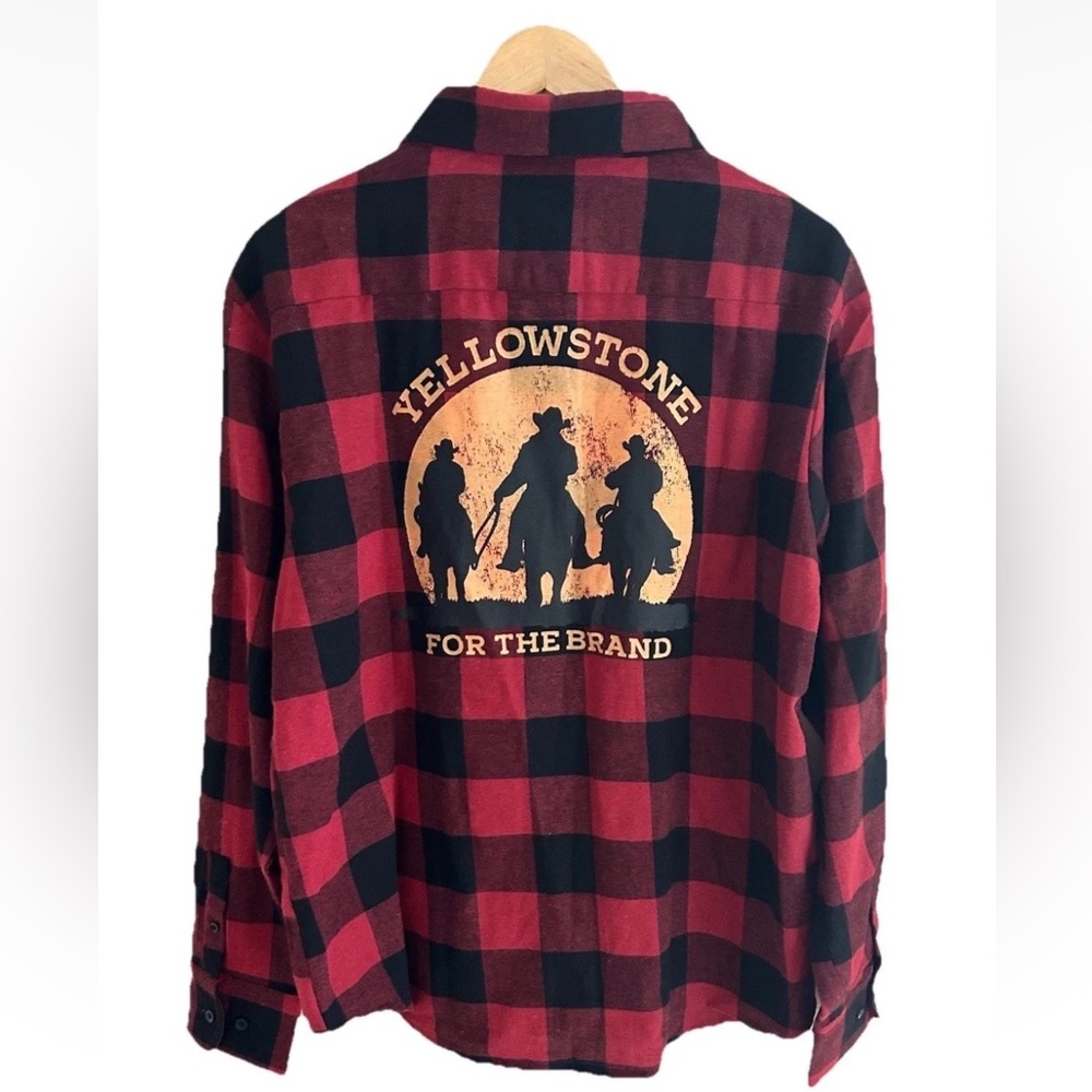 Yellowstone Red Black Plaid Button Down Flannel Shirt Size: Womens XL or Mens L